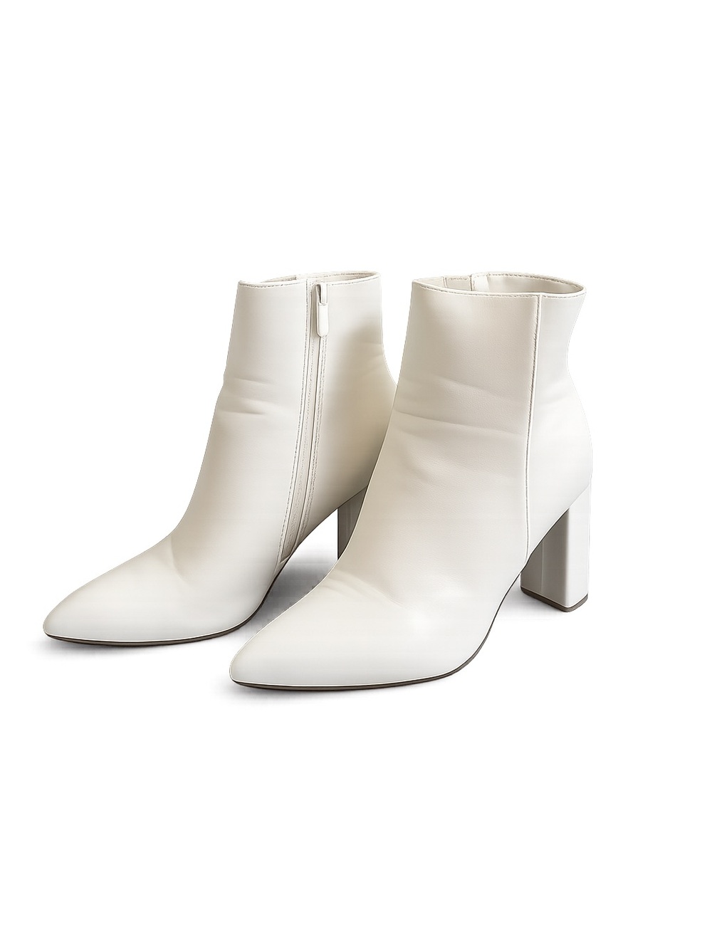 Dream Pairs White Pointed-Toe Block Heel Ankle Booties